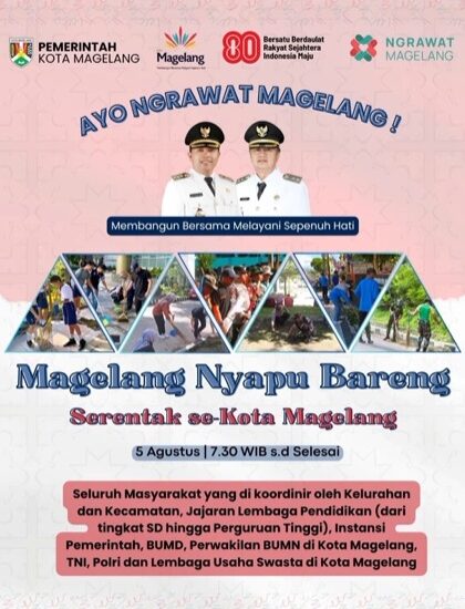 Pemerintah Kota Magelang Gelar “Nyapu Bareng” Serentak Bersama Warga, Sambut HUT ke-80 RI dan Wujudkan Lingkungan Bersih