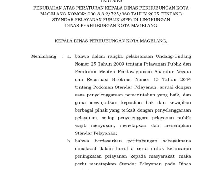 STANDAR PELAYANAN PUBLIK DINAS PERHUBUNGAN TAHUN 2026